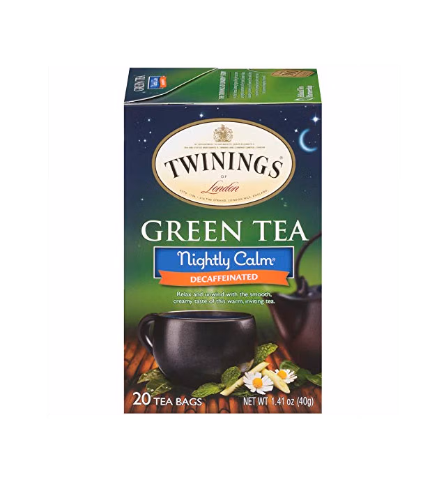 Twinings Nightly Calm Green Tea, 20 Count Pack of 6, Individually Wrapped Tea Bags, Spearmint & Lemongrass, Decaffeinated