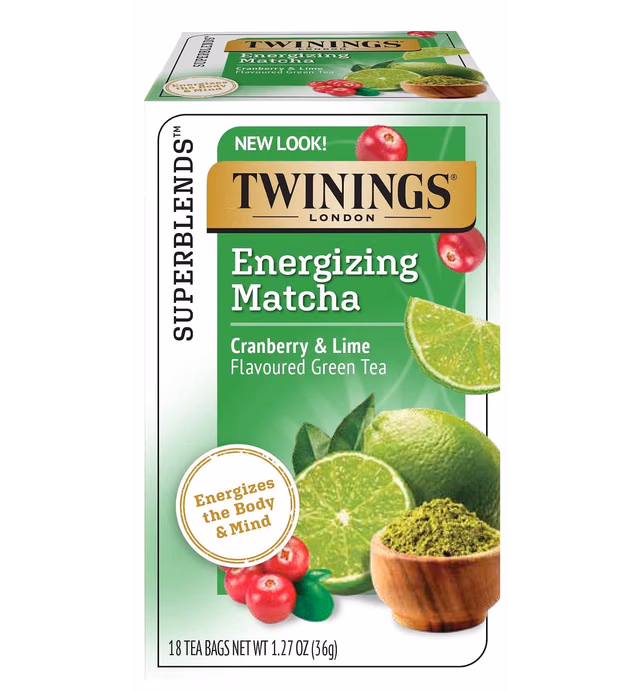 Twinings Superblends Energizing Matcha Cranberry & Lime Flavoured Green Tea, 18 Tea Bags (Pack of 6)