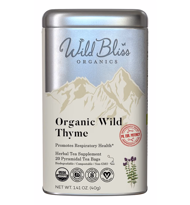 Wild Thyme Tea - Caffeine Free Organic Herbal Tea - 20 Plant Based Tea Bags - Pharmacopoeia Potency