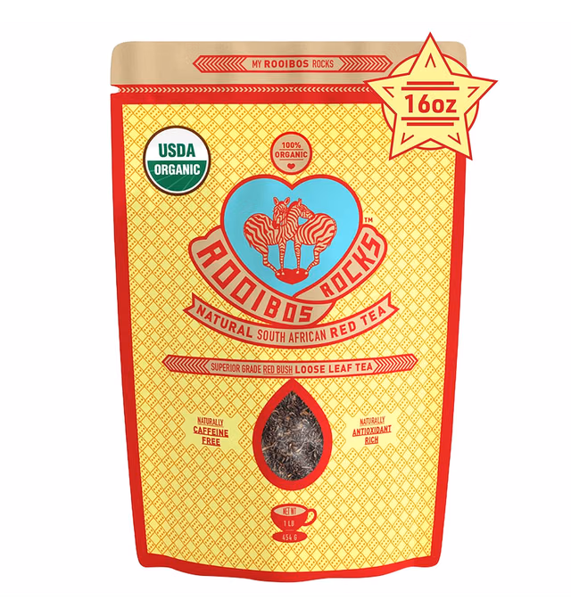 Naturally Sweet Organic Rooibos Tea - 16 oz Premium Loose Leaf Rooibos Tea - Caffeine and Sugar Free Red Rooibos Tea with No Bitter Aftertaste and Rich in Antioxidants