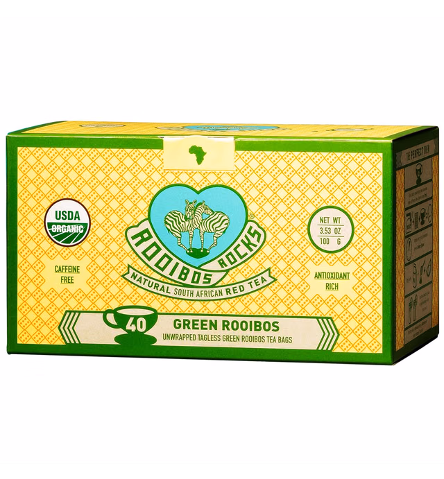 Premium Green Rooibos Tea Organic 40 Tea Bags – Naturally Sweet Rooibos Herbal Tea Rich in Antioxidants - Safe for Pregnant Women - USDA Organic Rooibos Tea, Lighter-Bodied Caffeine Free Tea