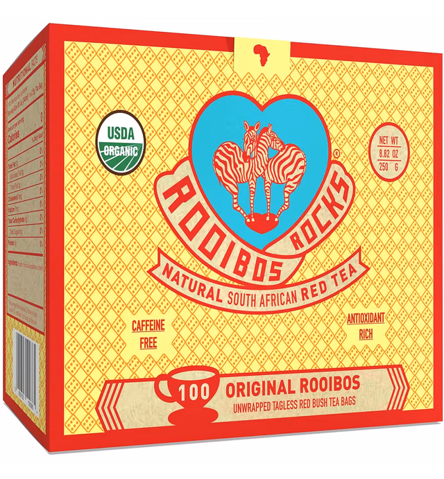 Premium Organic Rooibos Tea Bags 100 - Naturally Sweet Herbal Tea Safe for Children and Pregnant Women - Low Tannin, Caffeine Free Rooibos Tea Sustainably and Ethically Farmed in South Africa