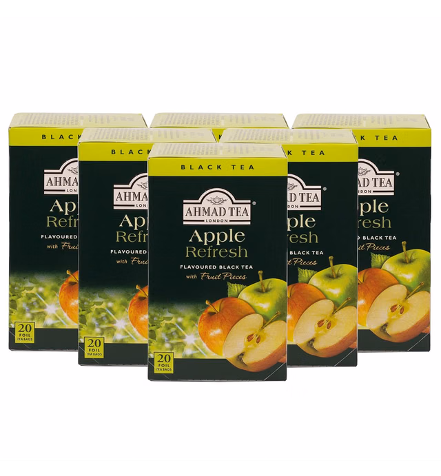 Ahmad Tea Black Tea, Apple Refresh Teabags, 20 ct (Pack of 6) - Caffeinated & Sugar-Free