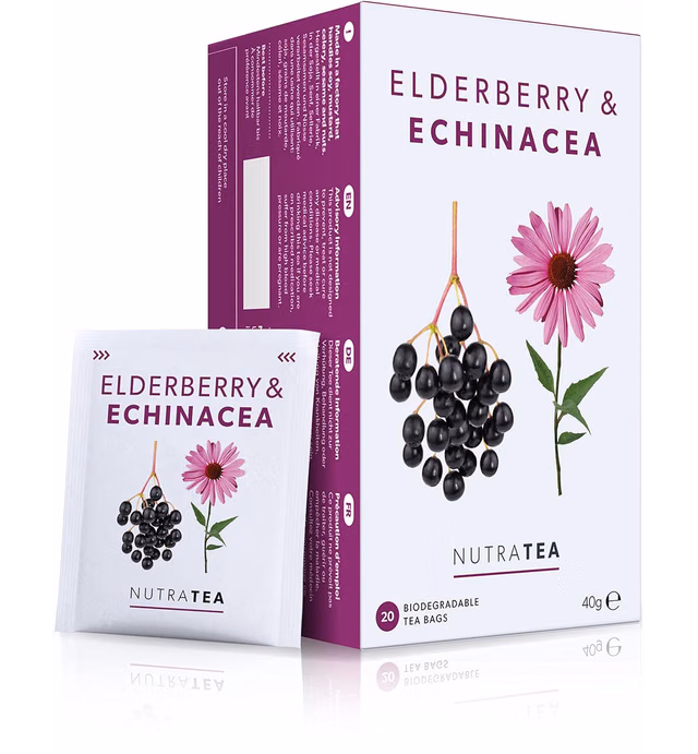 Nutra Tea - Elderberry & Echinacea Tea | Elderberry Tea - Immunity Tea | Immune Tea - 20 Tea Bags - Herbal Tea
