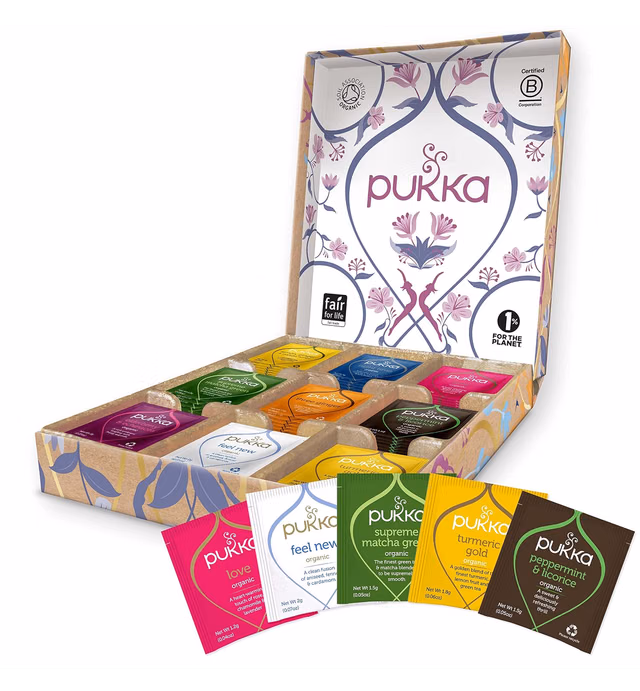 Pukka Herbal Tea Sampler, Organic Tea, Eco-friendly, Self Care Gift Box, 45 Tea Bags, 9 Flavors