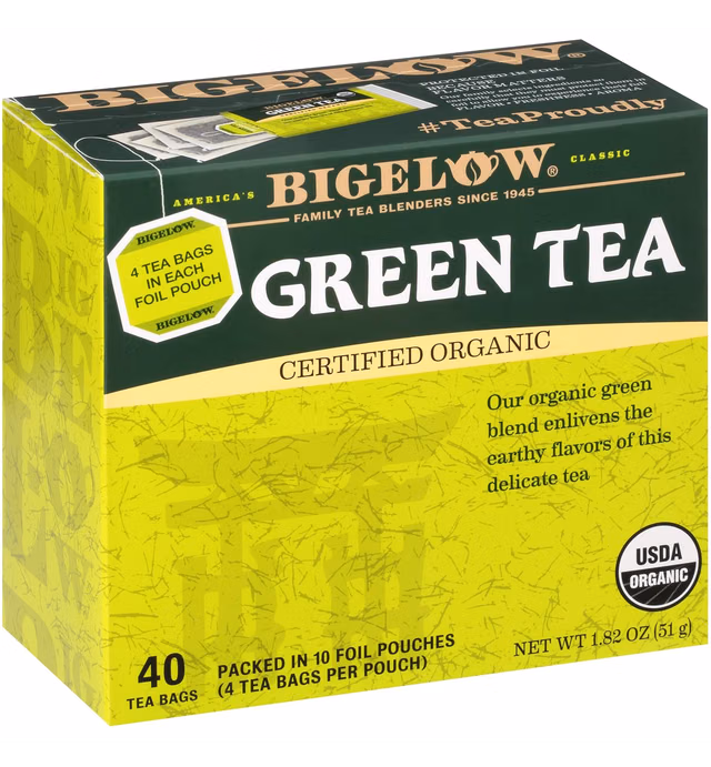 Bigelow Tea Organic Green Teabags Box, Caffeinated, 40 Count (Pack of 6)