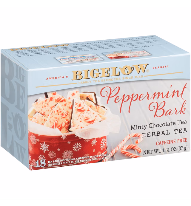 Bigelow Tea Peppermint Bark Herbal Tea, Caffeine Free, 18 Count (Pack of 6), 108 Total Tea Bags