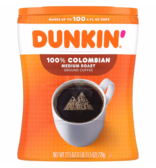 Dunkin' 100% Colombian Medium Roast Ground Coffee, 27.5 Ounce Bag (Pack of 4)