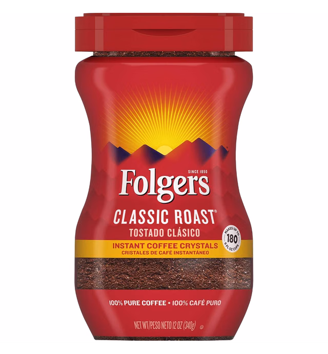Folgers Classic Roast Instant Coffee, 12 Ounces (Pack of 6)
