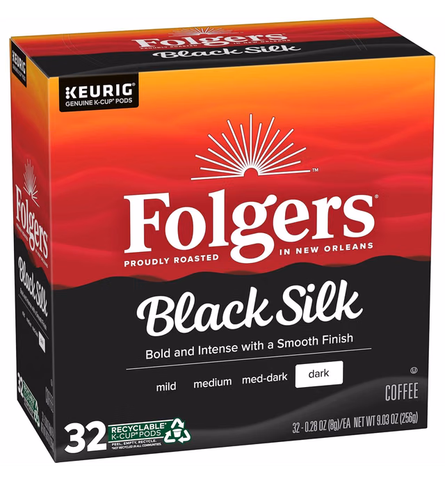 Folgers Black Silk Dark Roast Coffee, 128 Keurig K-Cup Pods
