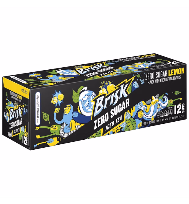 Brisk Zero Sugar Iced Tea Lemon 12oz Cans, (Pack of 12)