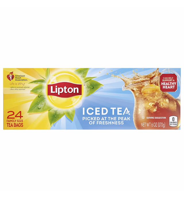 Lipton Family-Size Iced Tea Bags Picked At The Peak of Freshness Unsweetened Tea Can Help Support a Healthy Heart 6 oz (24 Count, Pack of 1)