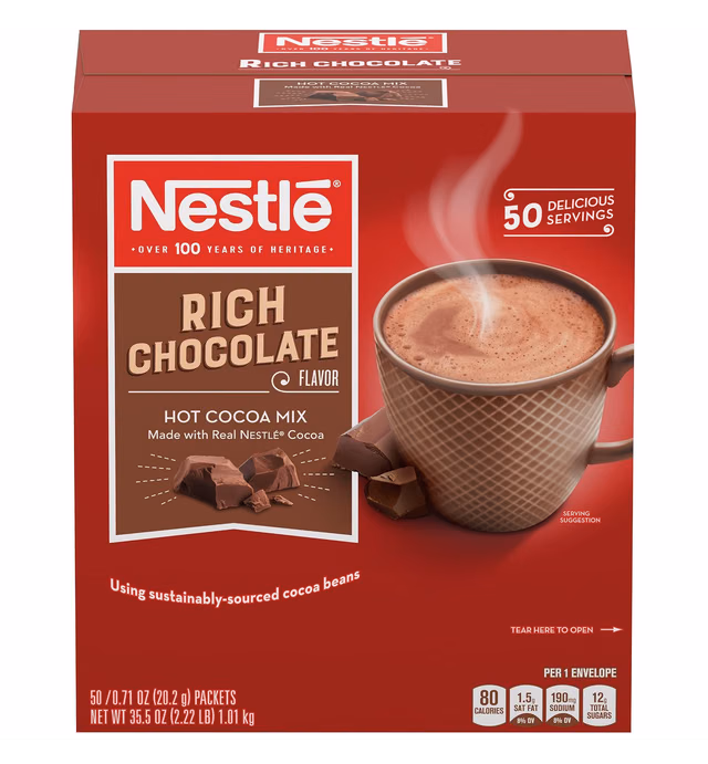 Nestle Hot Chocolate Mix, Hot Cocoa, Rich Chocolate Flavor, Made with Real Cocoa, 0.71 oz Packets (Pack of 50)
