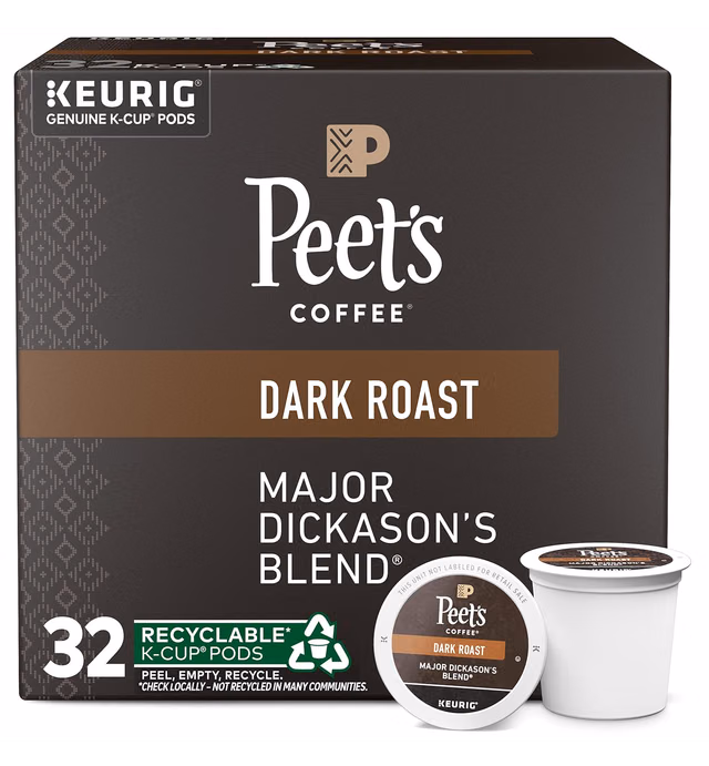 Peet's Coffee, Dark Roast K-Cup Pods for Keurig Brewers - Major Dickason's Blend 32 Count (1 Box of 32 K-Cup Pods)