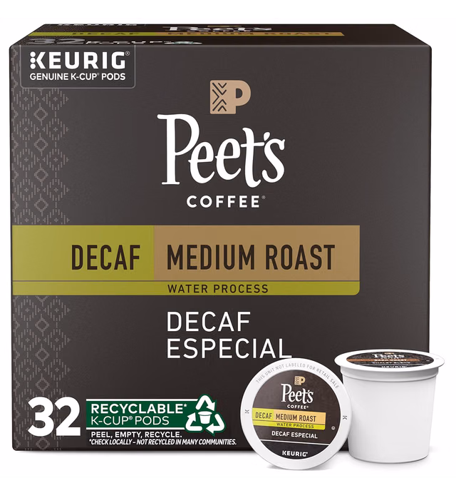 Peet's Coffee, Medium Roast Decaffeinated Coffee K-Cup Pods for Keurig Brewers - Decaf Especial 32 Count (1 Box of 32 K-Cup Pods)