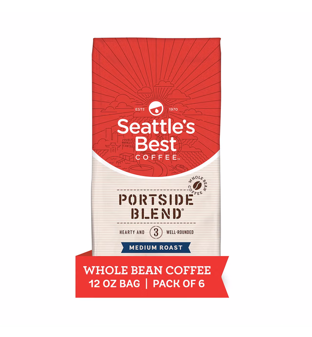 Seattle's Best Coffee Portside Blend Medium Roast Whole Bean Coffee | 12 Ounce Bags (Pack of 6)