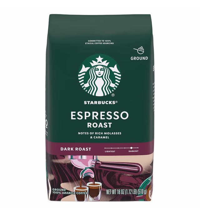 Starbucks Dark Roast Ground Coffee — Espresso Roast — 100% Arabica — 1 bag (18 oz.)