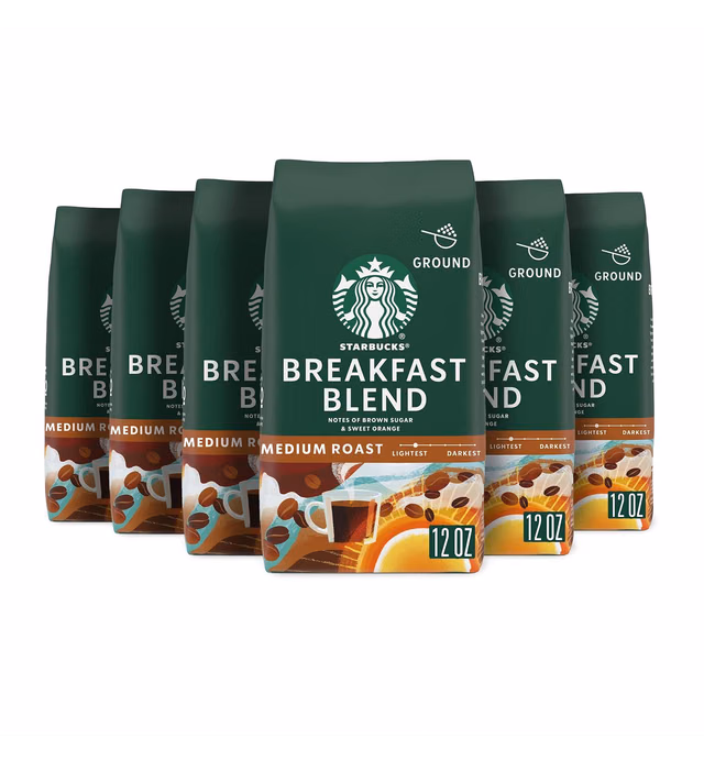 Starbucks Medium Roast Ground Coffee — Breakfast Blend — 100% Arabica — 6 bags (12 oz. each)