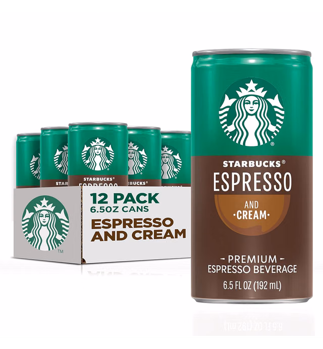 Starbucks Ready to Drink Coffee, Espresso & Cream, 6.5oz Cans (12 Pack) (Packaging May Vary)