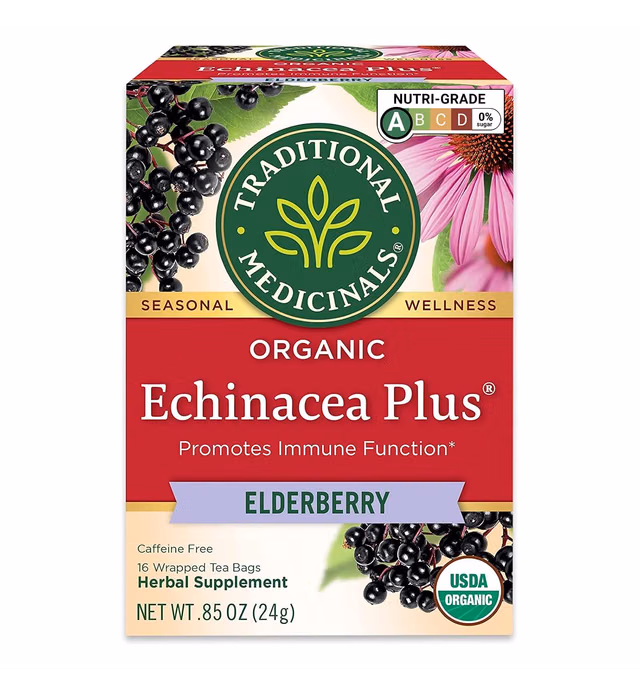 Traditional Medicinals, Seasonal Wellness, Organic, Echinacea Plus, Elderberry, 16 Tea Bags, Net wt. 0.85 Oz