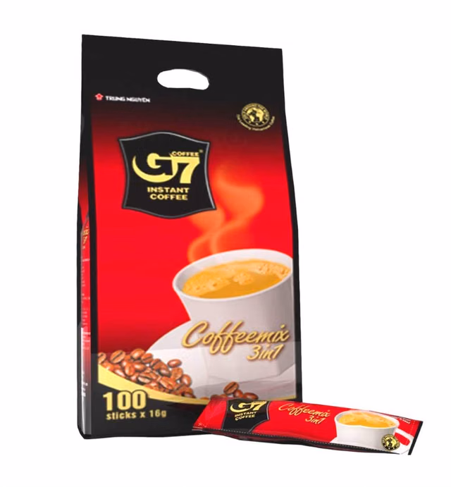 Trung Nguyen — G7 3 in 1 Instant Coffee — Roasted Ground Coffee Blend w/Non-dairy Creamer and Sugar — Strong and Bold — Instant Vietnamese Coffee (100 Single Serve Packets)