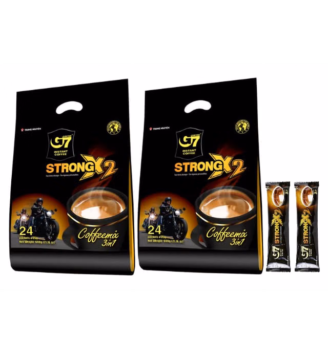 Trung Nguyen — G7 Strong X2 Instant Coffee 3 in 1 — Double Strength w/Non-dairy Creamer Sugar — Strong Bold — Instant Coffee (24 Single Serve Packets, 2 Pack)