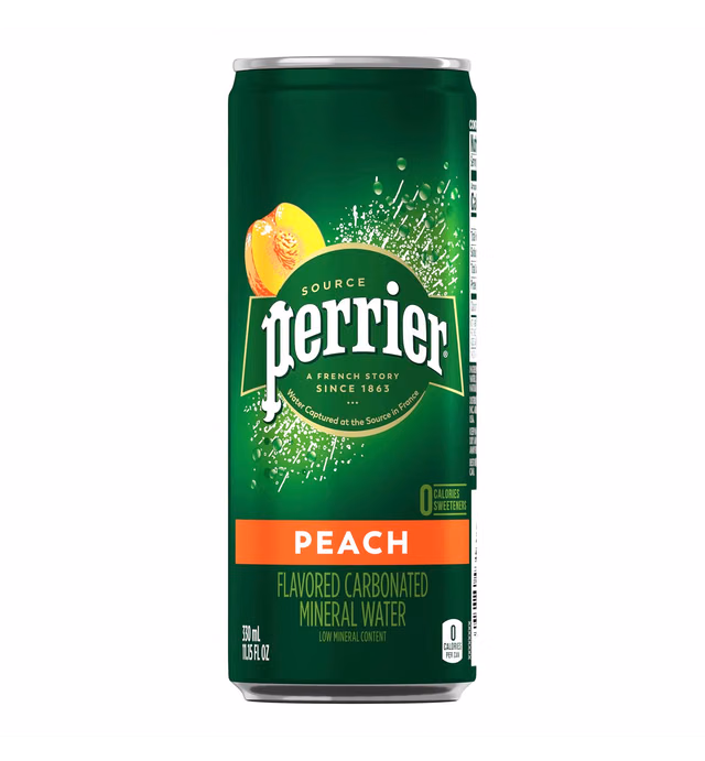 PERRIER Peach Flavored Carbonated Mineral Water, 11.15Fl Oz Can