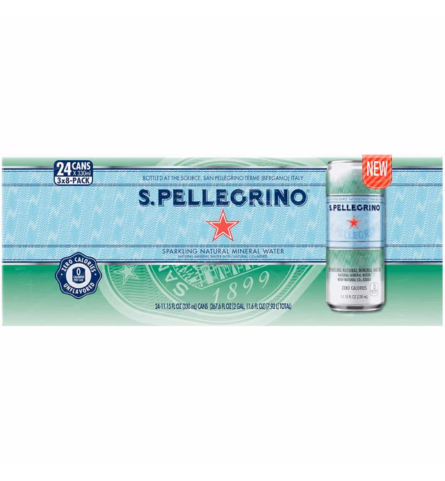 S.Pellegrino Sparkling Natural Mineral Water, Unflavored, 11.15 Fl. Oz (Pack of 24)
