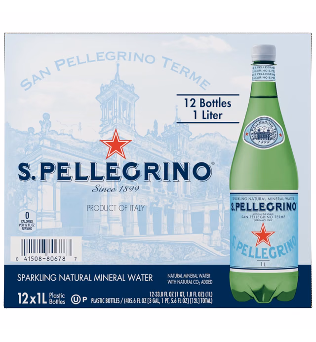 S.Pellegrino Sparkling Natural Mineral Water, 33.8 fl oz. Plastic Bottles (Pack of 12)
