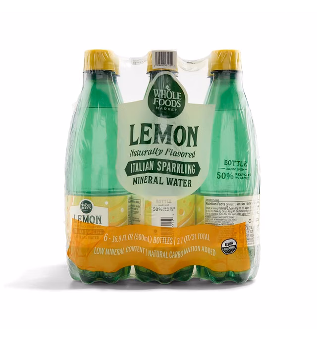 Whole Foods Market, Organic Italian Lemon Sparkling Mineral Water 6 Pack, 16.9 Fl Oz