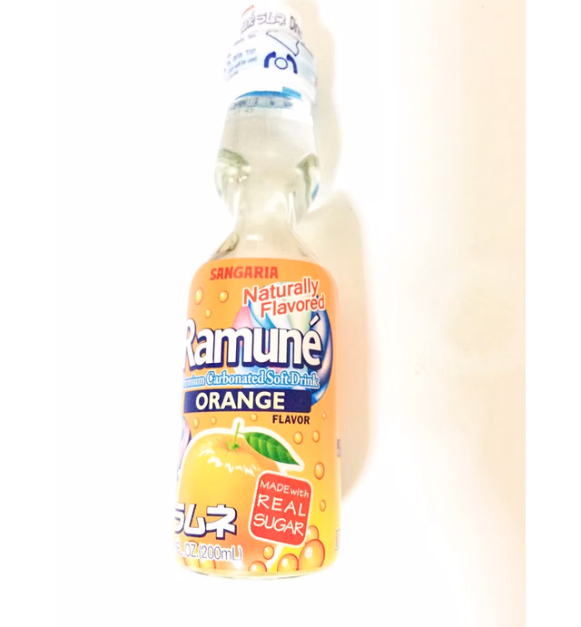 Sangaria Ramune Japanese Carbonated Soft Drink Orange Flavor 6 Pack (6.76Fl.Oz)