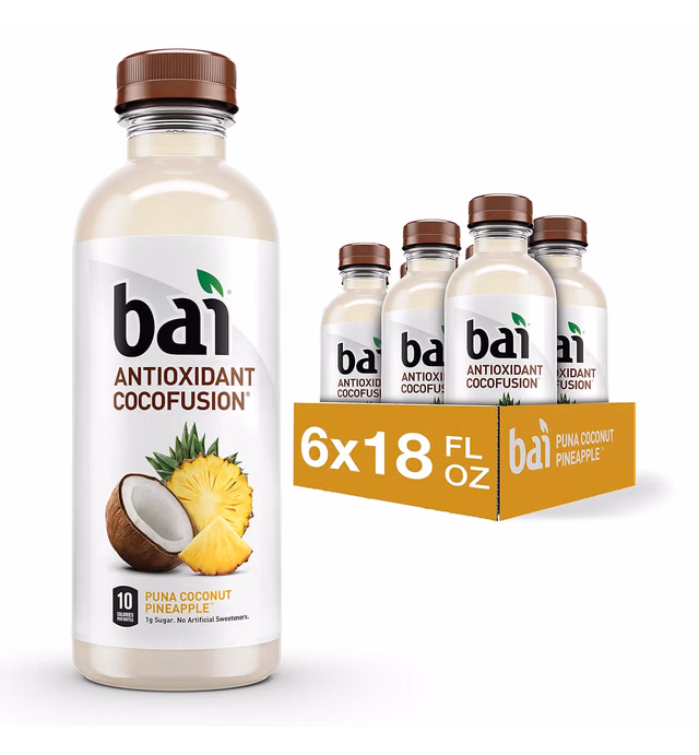 Bai Coconut Flavored Water Puna Coconut Pineapple, Antioxidant Infused, Coconut Pineapple Flavored Water Drink, 18 Fluid Ounce Bottles, 6 Count