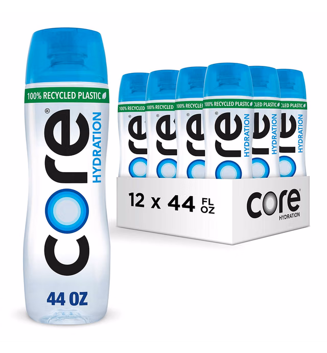 CORE Hydration, Nutrient Enhanced Water, Perfect 7.4 Natural pH, Ultra-Purified With Electrolytes and Minerals, Cup Cap For Sharing, 44 Fl Oz, Pack of 12