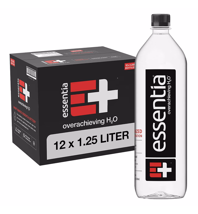 Essentia Water, 99.9% Pure, Infused with Electrolytes for a Smooth Taste, pH 9.5 or Higher; Ionized Alkaline Water, Black, 42.3 Fl Oz (Pack of 12)