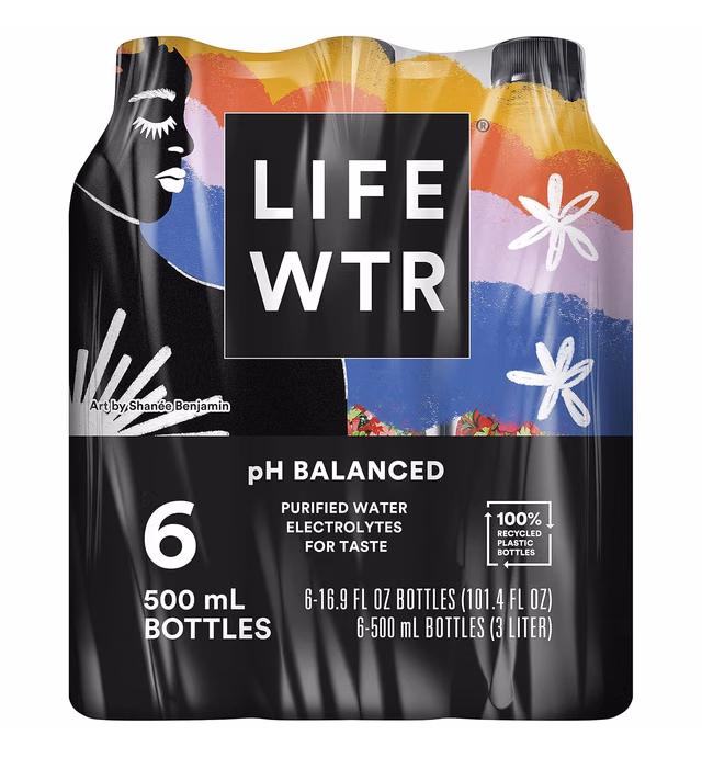 LIFEWTR, Premium Purified Water, pH Balanced with Electrolytes For Taste, 16.9 Fl Oz (Pack of 6)