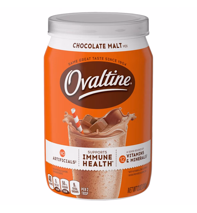 Ovaltine Chocolate Malt Powdered Drink Mix for Hot and Cold Milk, 12 OZ Canister