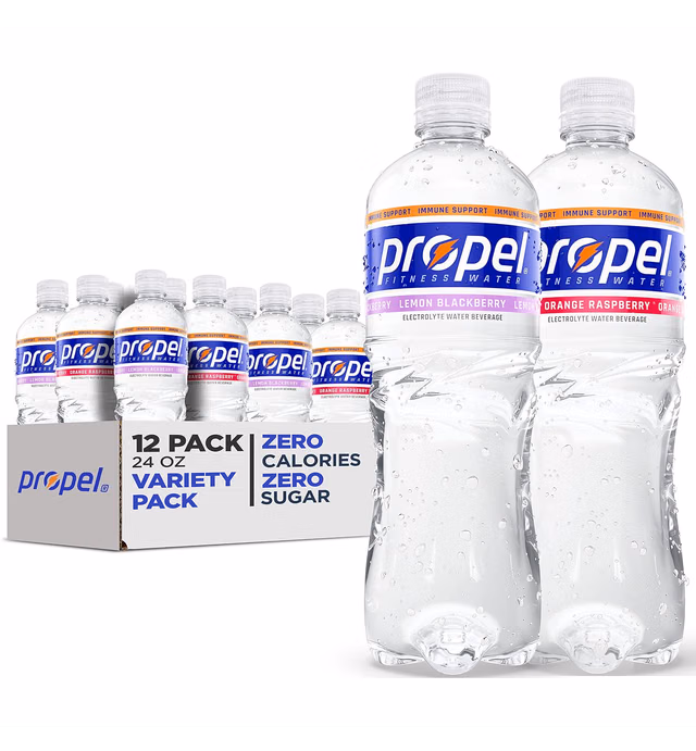 Propel Immune Support with Vitamin C + Zinc, Lemon Blackberry & Orange Raspberry Variety Pack, 24oz Bottles (Pack of 12)