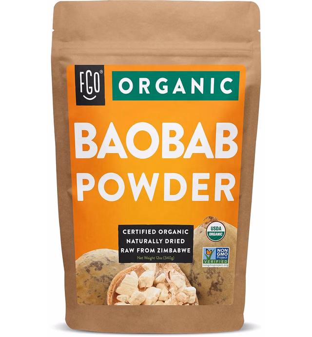 Organic Baobab Powder | 100% Raw from Zimbabwe- 12oz/340g Resealable Kraft Bag | by FGO