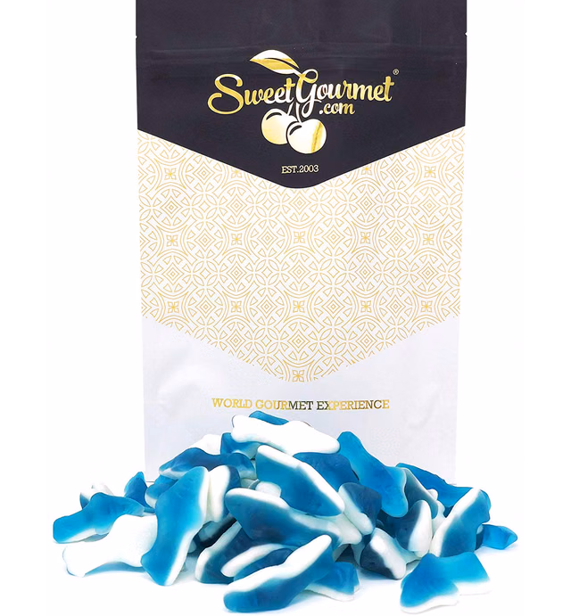 SweetGourmet Mini Blue Sharks with Real Fruit Juice | Bulk Gummi Candy | 1 pound