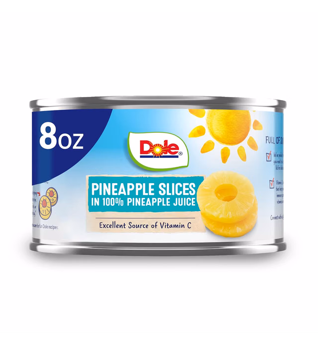Dole Canned Pineapple Slices in 100% Pineapple Juice, 8 Oz