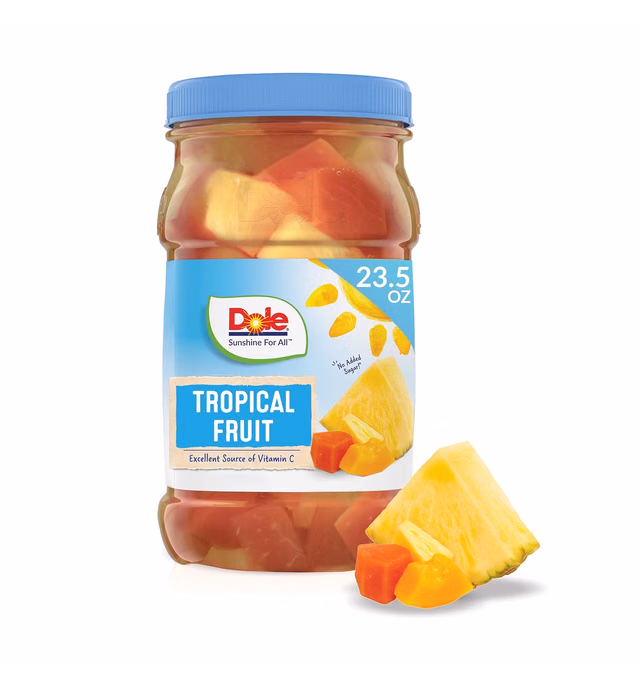 Dole Tropical Fruit in 100% Fruit Juice with Pineapple & Papaya, 23.5 Oz Resealable Jar