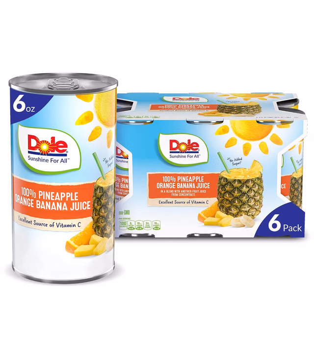 Dole, 100% Pineapple Orange Banana Juice, 6 Oz, 6 Ct