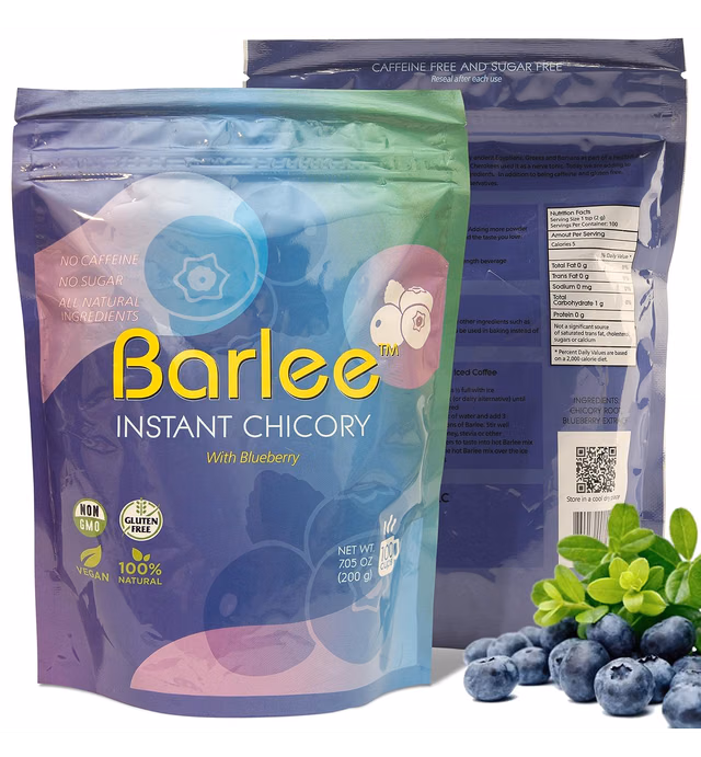 BARLEE Coffee Alternative Beverage Blend - Chicory Root Powder - Instant Chicory Coffee Substitute - No Sugar Caffeine Free (Blueberry, 14.1 OZ)