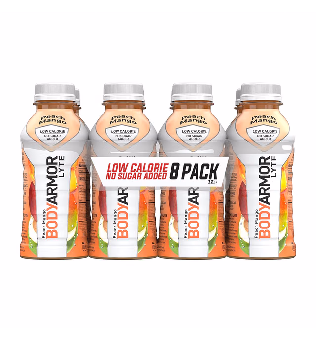 BODYARMOR LYTE Sports Drink Low-Calorie Sports Beverage, Peach Mango, Natural Flavors With Vitamins, Potassium-Packed Electrolytes, Perfect For Athletes, 12 Fl Oz (Pack of 8)