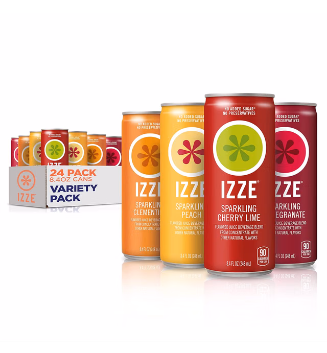 Izze Sparkling Juice, 4 Flavor Sunset Variety Pack, 8.4 Fl Oz (Pack of 24)