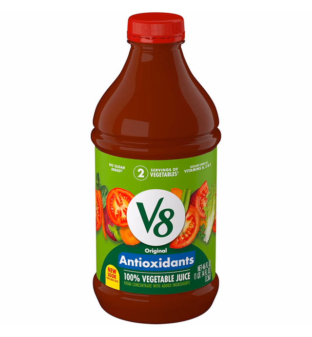 V8 Essential Antioxidants 100% Vegetable Juice, Vegetable Blend with Tomato Juice, 46 FL OZ Bottle