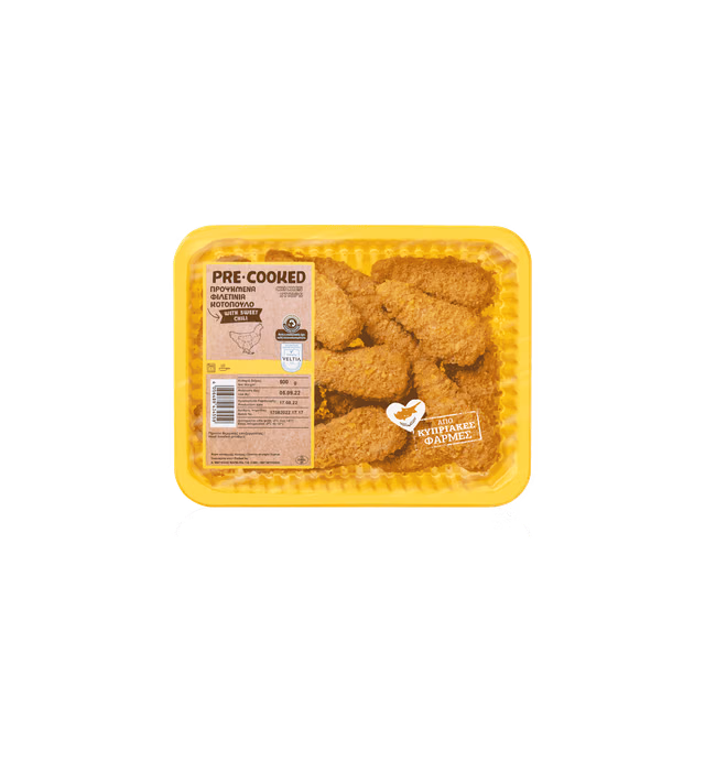 Τραγανά φιλέτα κοτόπουλου προψημένα sweet chili