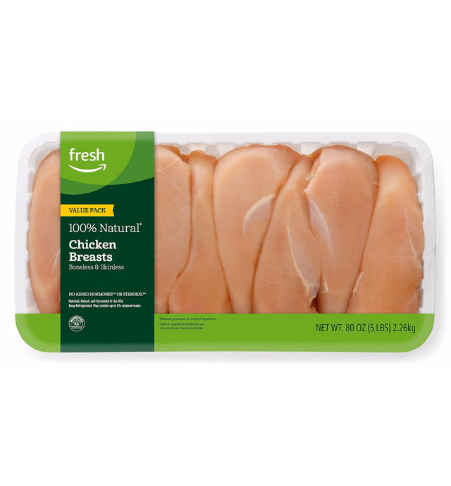 Fresh Brand – Chicken Breast Fillets Value Pack, 100% Natural, Boneless Skinless, 5 lb