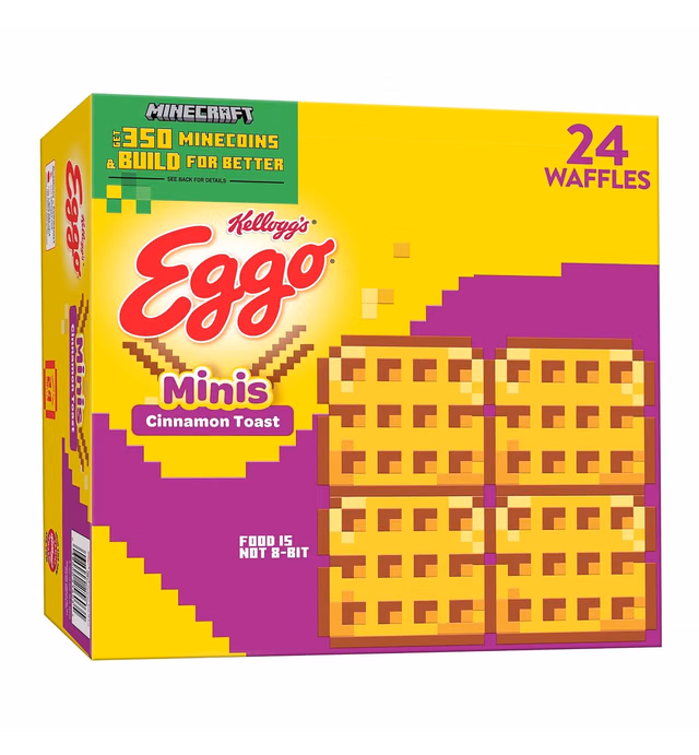 Eggo Frozen Mini Waffles, Frozen Breakfast, Resealable, Family Pack, Cinnamon Toast, 25.8oz Box (24 Waffles)
