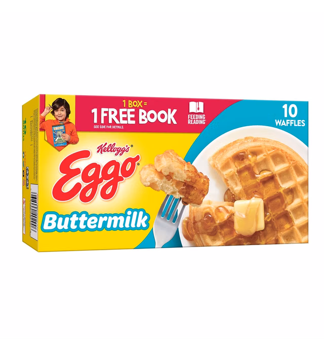 Eggo Frozen Waffles, Frozen Breakfast, Breakfast Food, Buttermilk, 12.3Oz Box (10 Waffles)